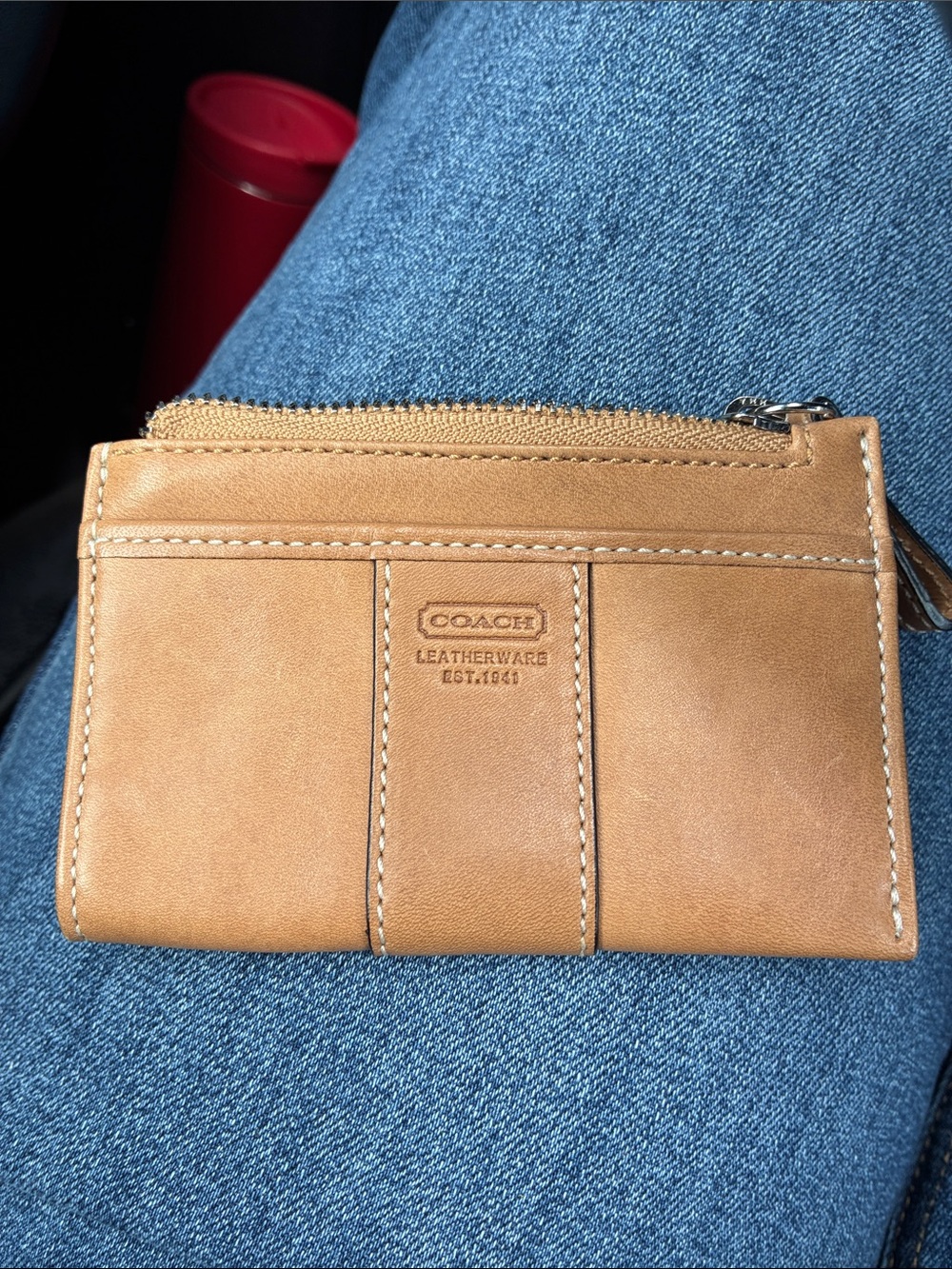 Coach Tan Leather Compact Zip Card Case